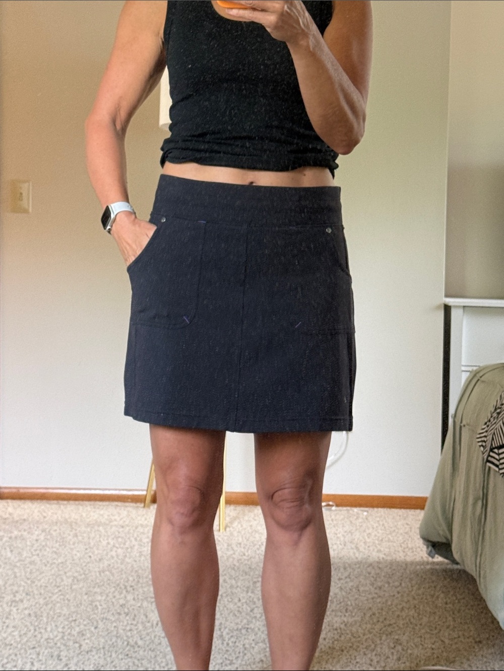 Athleta Black Ribbed Waistband Skirt with Snap Accent